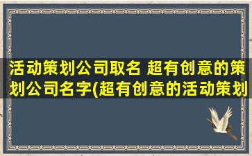 活动策划公司取名 超有创意的策划公司名字(超有创意的活动策划公司取名，30个符合SEO的创意名称推荐)